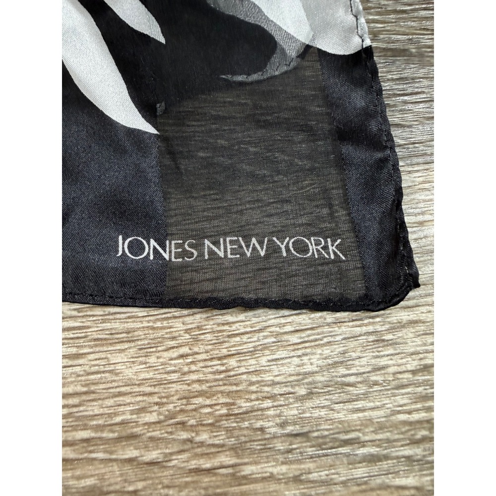 Jones New York 100% Silk Scarf Black White Floral Striped Sheer Oblong Wrap - Picture 2 of 5